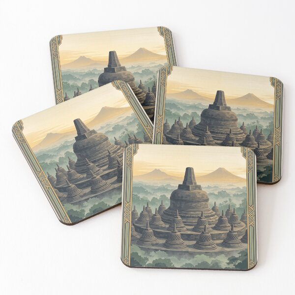 Item preview, Yogyakarta Indonesia Vintage Travel Poster – Borobudur & Mount Merapi designed and sold by Bomax121.