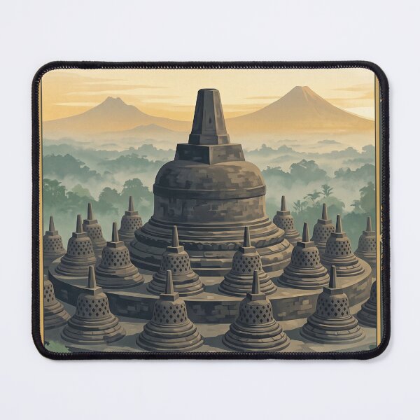 Item preview, Yogyakarta Indonesia Vintage Travel Poster – Borobudur & Mount Merapi designed and sold by Bomax121.