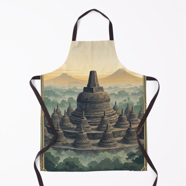 Item preview, Yogyakarta Indonesia Vintage Travel Poster – Borobudur & Mount Merapi designed and sold by Bomax121.
