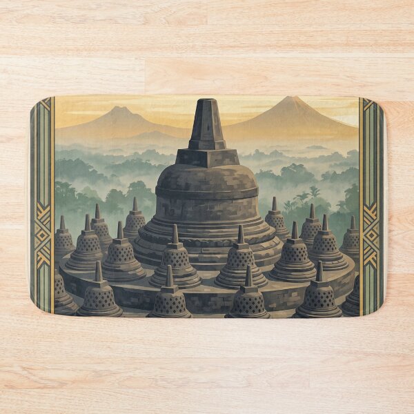 Item preview, Yogyakarta Indonesia Vintage Travel Poster – Borobudur & Mount Merapi designed and sold by Bomax121.