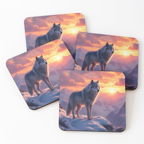 Item preview, Majestic Wolf on Snowy Mountain at Sunset | Epic Wildlife Art designed and sold by DreamyWallVibes.