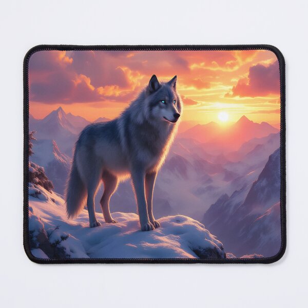 Item preview, Majestic Wolf on Snowy Mountain at Sunset | Epic Wildlife Art designed and sold by DreamyWallVibes.