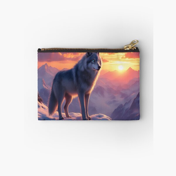Item preview, Majestic Wolf on Snowy Mountain at Sunset | Epic Wildlife Art designed and sold by DreamyWallVibes.