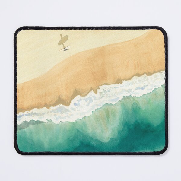 Item preview, Watercolor aerial view of the ocean from a drone, of a surfer along the Atlantic coast designed and sold by Anais-Mrn.