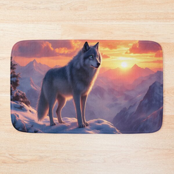 Item preview, Majestic Wolf on Snowy Mountain at Sunset | Epic Wildlife Art designed and sold by DreamyWallVibes.