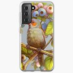 Orange Cheeked Waxbill Finch With Blueberries Realistic Painting Samsung Galaxy Case