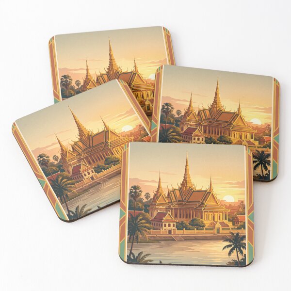 Item preview, Phnom Penh Cambodia Vintage Travel Poster – Royal Palace & Riverfront designed and sold by Bomax121.