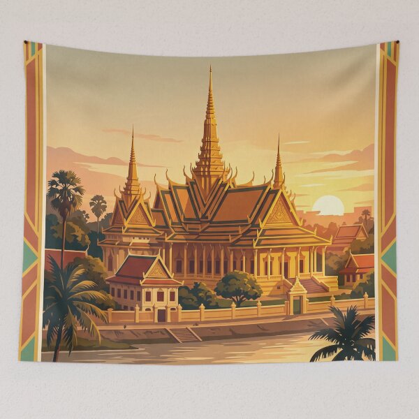 Item preview, Phnom Penh Cambodia Vintage Travel Poster – Royal Palace & Riverfront designed and sold by Bomax121.