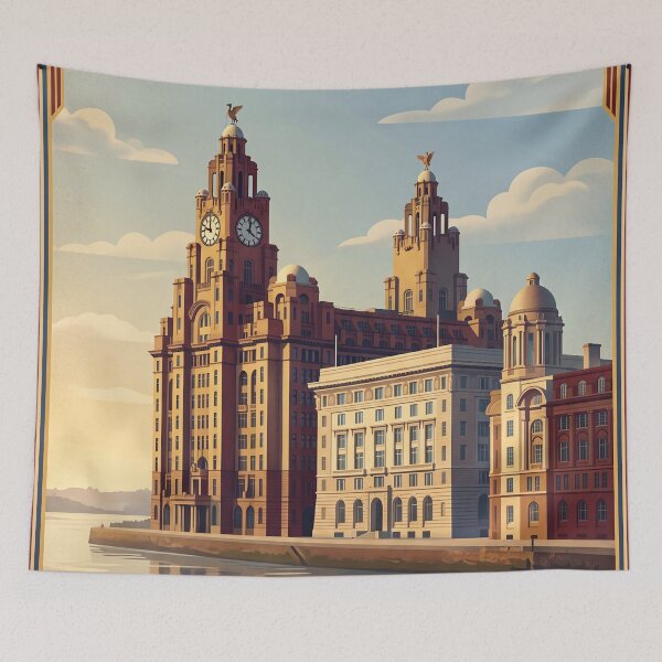 Item preview, Liverpool England Vintage Travel Poster – Royal Liver Building & Mersey designed and sold by Bomax121.