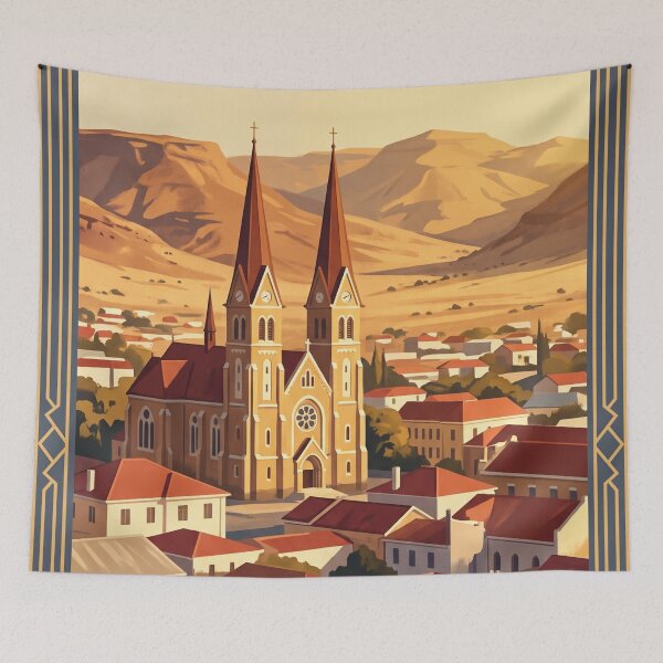 Item preview, Windhoek Namibia Vintage Travel Poster – Christ Church & Hills designed and sold by Bomax121.