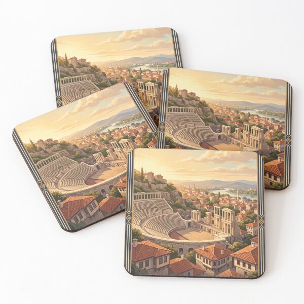 Item preview, Plovdiv Bulgaria Vintage Travel Poster – Ancient Theatre & Old Town designed and sold by Bomax121.