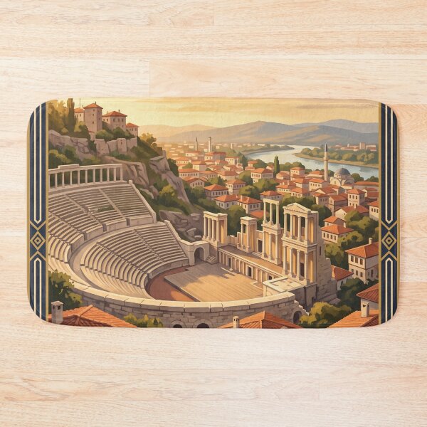 Item preview, Plovdiv Bulgaria Vintage Travel Poster – Ancient Theatre & Old Town designed and sold by Bomax121.