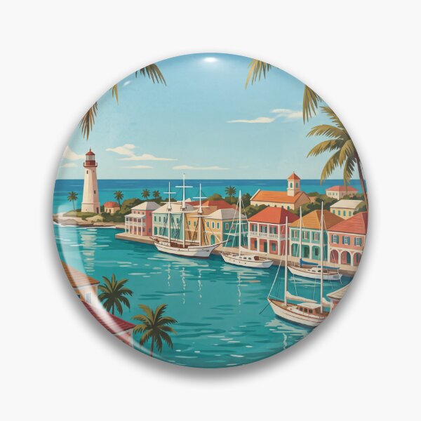 Item preview, Nassau Bahamas Vintage Travel Poster – Harbour, Lighthouse & Sailboats designed and sold by Bomax121.