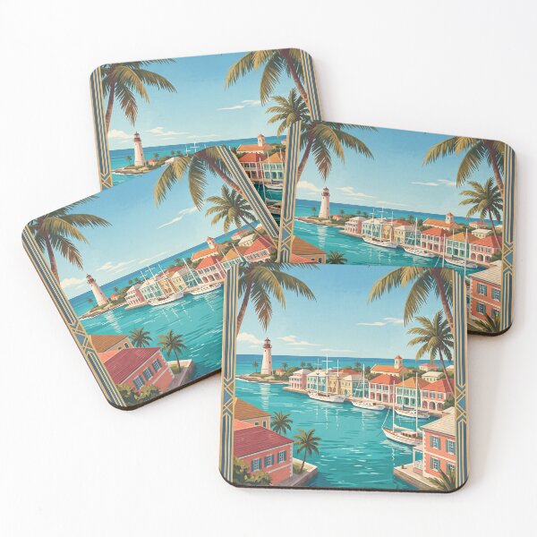 Item preview, Nassau Bahamas Vintage Travel Poster – Harbour, Lighthouse & Sailboats designed and sold by Bomax121.