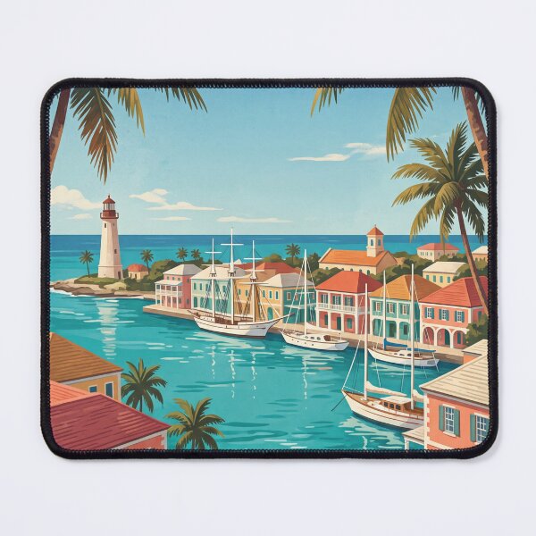 Item preview, Nassau Bahamas Vintage Travel Poster – Harbour, Lighthouse & Sailboats designed and sold by Bomax121.