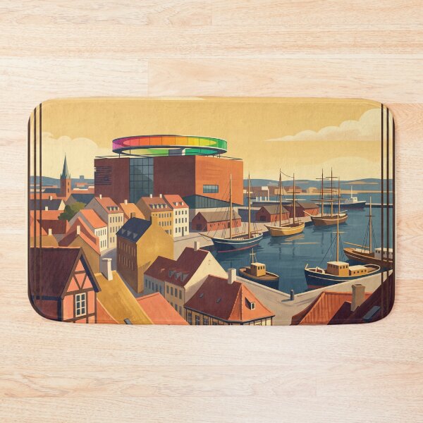 Item preview, Aarhus Denmark Vintage Travel Poster – ARoS Museum & Harbour designed and sold by Bomax121.