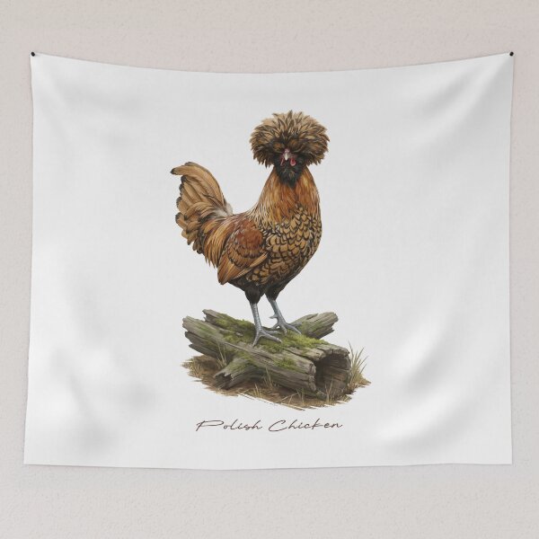 Item preview, Polish Chicken on Mossy Log Bird Illustration designed and sold by Takeda-art.