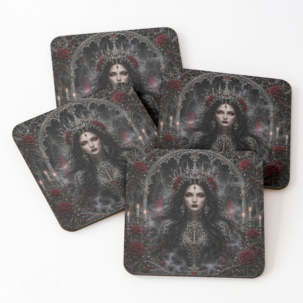 Item preview, Queen of Eternal Night | Gothic Vampire Queen | Dark Fantasy Art | Red Roses & Silver Cathedral | Gothic Wall Art designed and sold by A-T-H.
