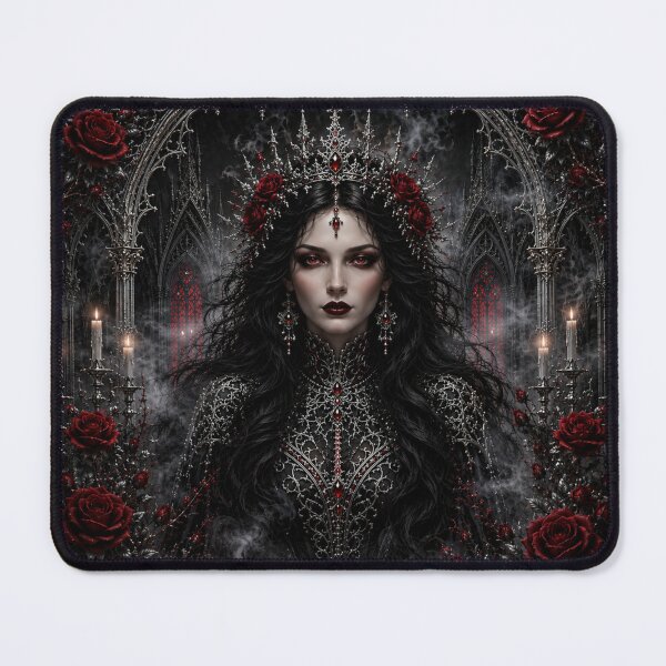 Item preview, Queen of Eternal Night | Gothic Vampire Queen | Dark Fantasy Art | Red Roses & Silver Cathedral | Gothic Wall Art designed and sold by A-T-H.