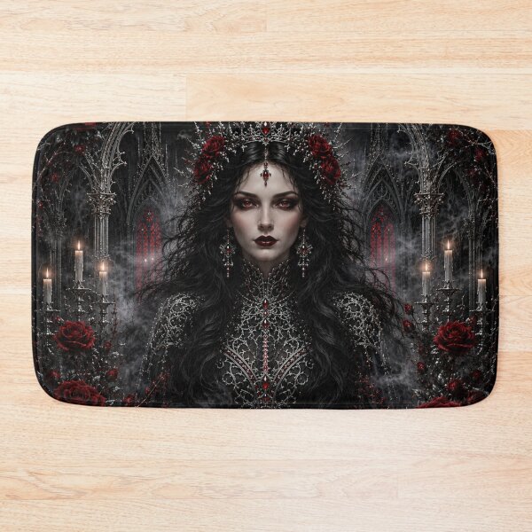 Item preview, Queen of Eternal Night | Gothic Vampire Queen | Dark Fantasy Art | Red Roses & Silver Cathedral | Gothic Wall Art designed and sold by A-T-H.