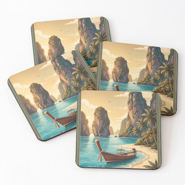 Item preview, Phuket Thailand Vintage Travel Poster – Long-Tail Boat & Islands designed and sold by Bomax121.
