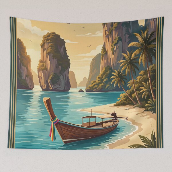 Item preview, Phuket Thailand Vintage Travel Poster – Long-Tail Boat & Islands designed and sold by Bomax121.