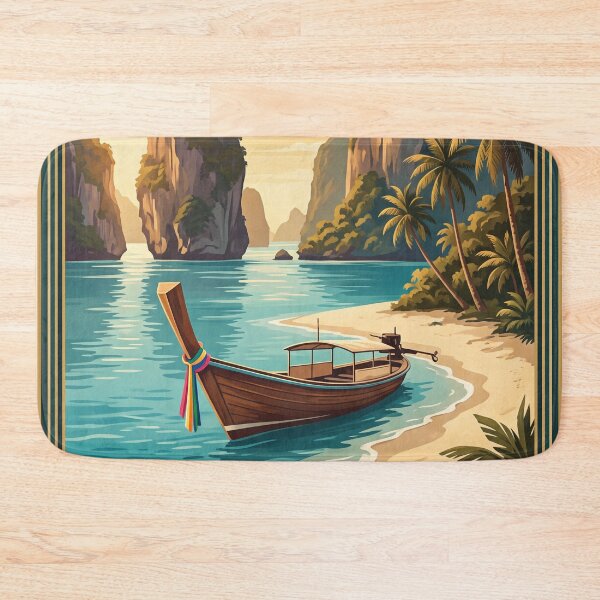 Item preview, Phuket Thailand Vintage Travel Poster – Long-Tail Boat & Islands designed and sold by Bomax121.