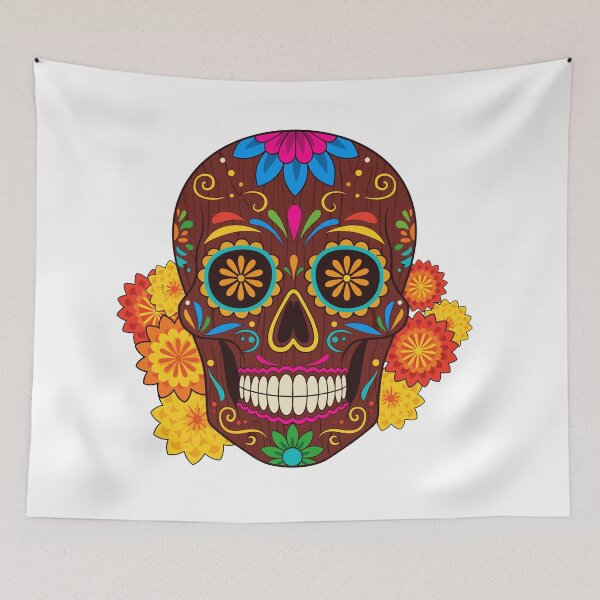 Item preview, Dark Floral Sugar Skull | Elegant Brown Calavera Day of the Dead Folk Art designed and sold by Ecocrushstudio.
