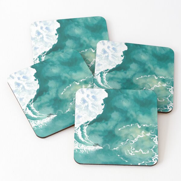 Item preview, Hand-painted watercolor aerial view of a surfer riding a large emerald green wave, taken by drone designed and sold by Anais-Mrn.