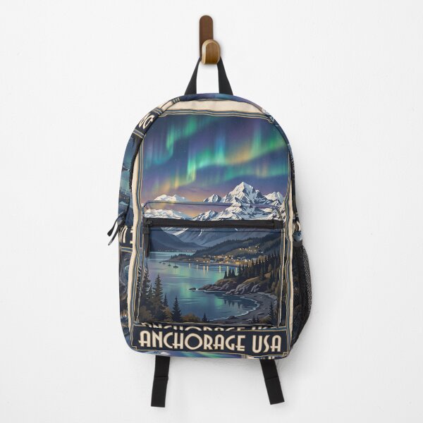 Item preview, Anchorage USA Vintage Travel Poster – Northern Lights & Mountains designed and sold by Bomax121.