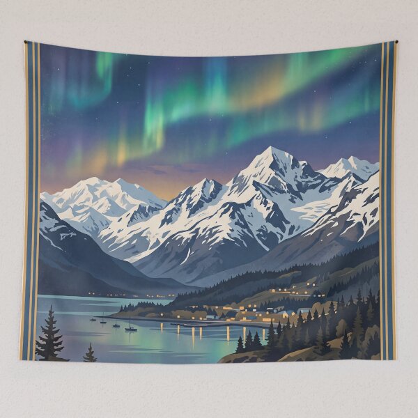 Item preview, Anchorage USA Vintage Travel Poster – Northern Lights & Mountains designed and sold by Bomax121.