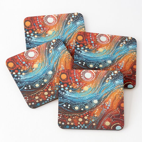 Item preview, Aboriginal Inspired Dot Art - Crimson Ochre Sapphire Wave designed and sold by GrinGalore.