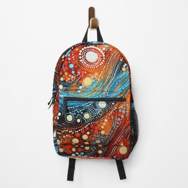Item preview, Aboriginal Inspired Dot Art - Crimson Ochre Sapphire Wave designed and sold by GrinGalore.