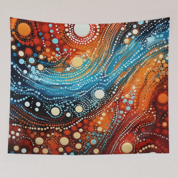 Item preview, Aboriginal Inspired Dot Art - Crimson Ochre Sapphire Wave designed and sold by GrinGalore.