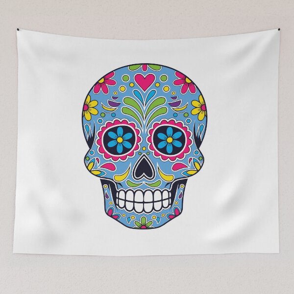 Item preview, Blue Floral Sugar Skull | Decorative Mexican Calavera Folk Art Design designed and sold by Ecocrushstudio.
