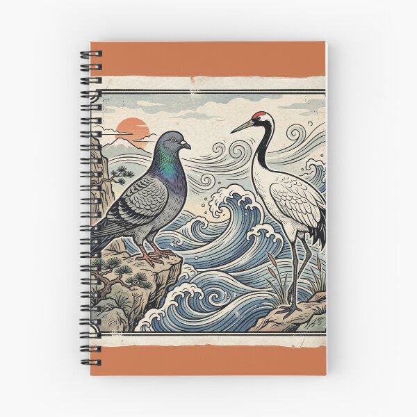 Item preview, Pigeon and Crane Vintage Wave Art designed and sold by azule1.