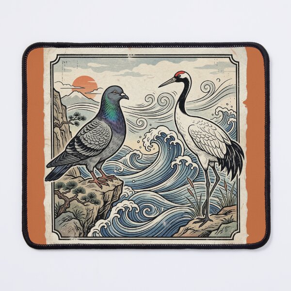 Item preview, Pigeon and Crane Vintage Wave Art designed and sold by azule1.