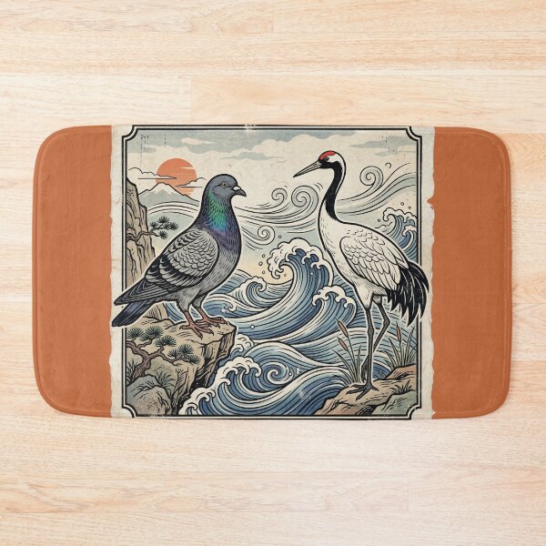 Item preview, Pigeon and Crane Vintage Wave Art designed and sold by azule1.