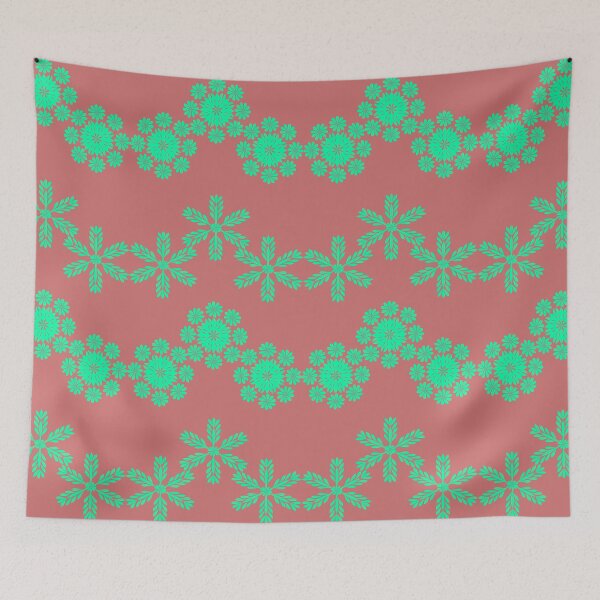 Item preview, Turquoise Floral Wave Grid Seamless Pattern with Geometric Botanical Motifs designed and sold by Ei-Ei.