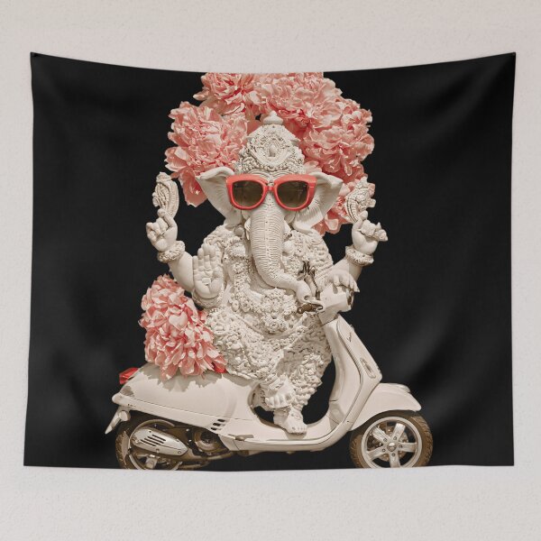 Item preview, Cool Streetwear Elephant Riding Cream Classic Scooter Floral Marble Pop Art designed and sold by PANNARUK THAILAND.