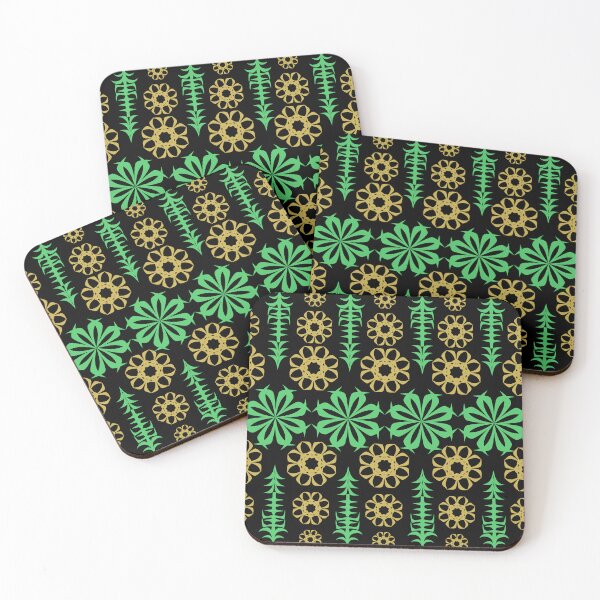 Item preview, Vintage Green and Gold Ornamental Floral Seamless Pattern on Black Background designed and sold by Ei-Ei.