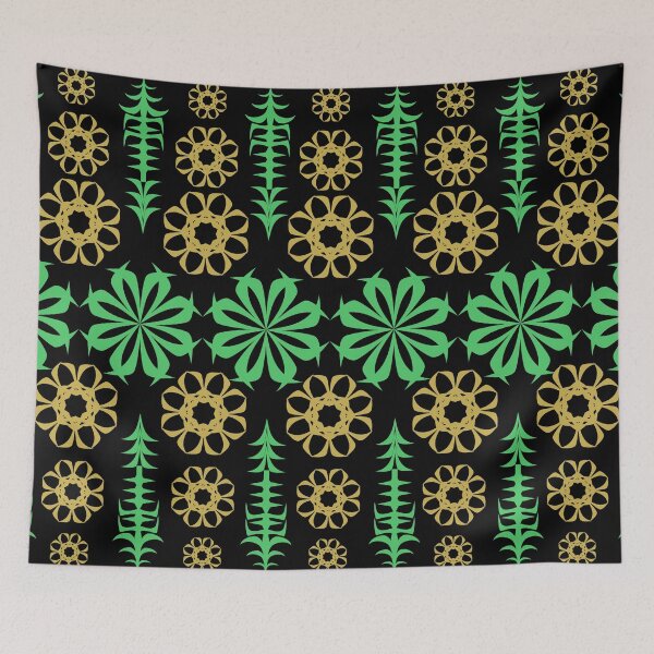 Item preview, Vintage Green and Gold Ornamental Floral Seamless Pattern on Black Background designed and sold by Ei-Ei.
