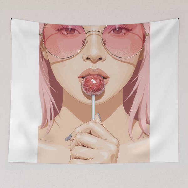 Item preview, Stylish Girl with Pink Sunglasses and Lollipop designed and sold by rymarenko.