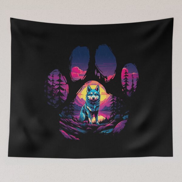 Item preview, Funny Alaskan Klee Kai Paw Synthwave Mountain Tree Mom Dad Kids designed and sold by rafaeltto.