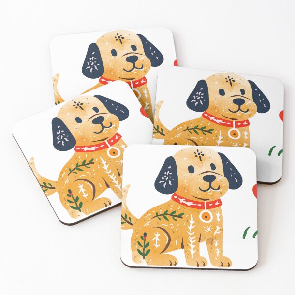 Item preview, Adorable folk art puppy illustration featuring decorative floral patterns, a red collar, and playful botanical details in a Scandinavian-inspired flat vector style designed and sold by maewjpho.