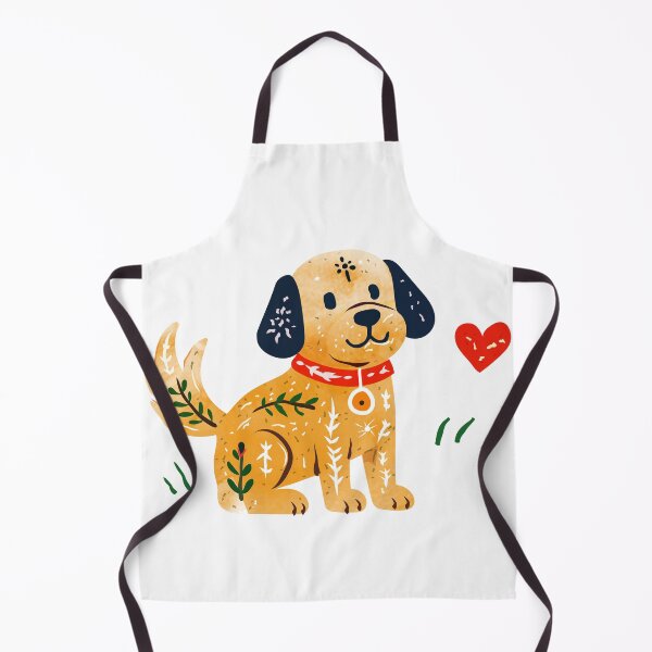 Item preview, Adorable folk art puppy illustration featuring decorative floral patterns, a red collar, and playful botanical details in a Scandinavian-inspired flat vector style designed and sold by maewjpho.