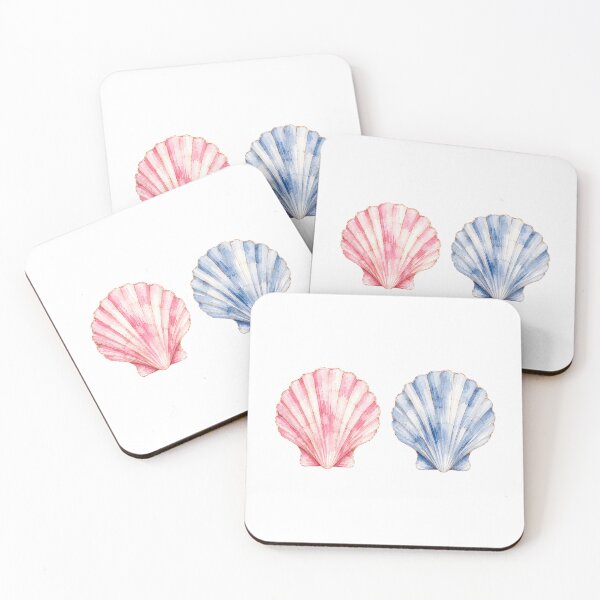Item preview, Pink & Blue Watercolor Scallop Shells Coastal  designed and sold by SOUFIANE1991.