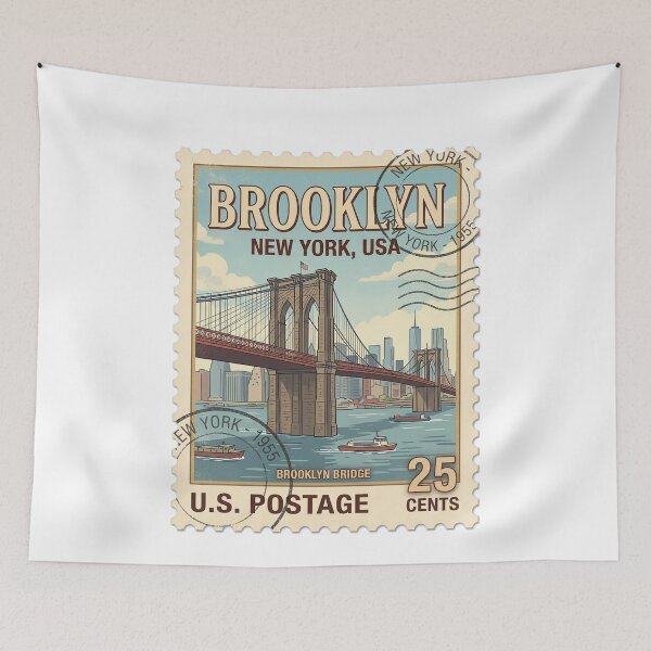 Item preview, Retro Brooklyn Bridge New York City Travel Stamp designed and sold by k3rstman1.