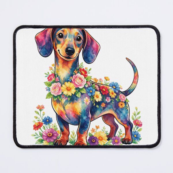 Item preview, Watercolor dachshund with colorful flowers designed and sold by DVerse Studio.