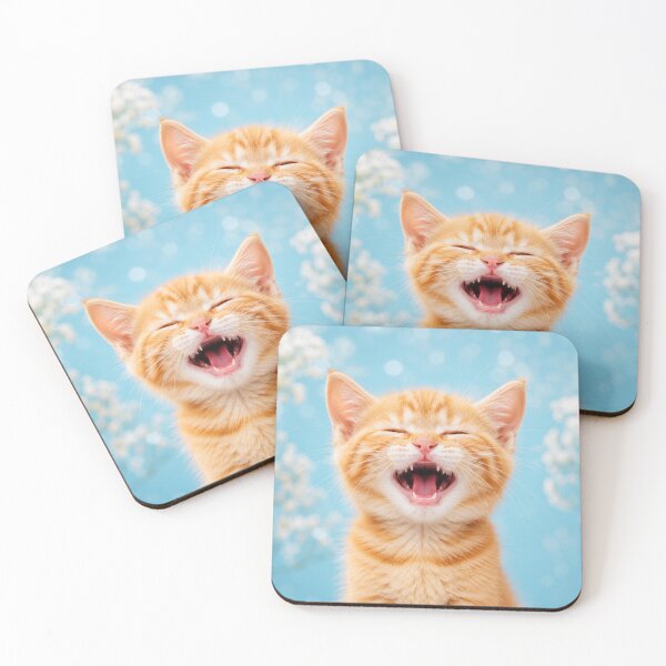 Item preview, Yawning Orange Kitten on Blue Bokeh Background designed and sold by Sasas Design.